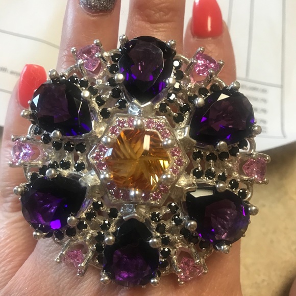 Citrine amethyst pink tourmaline black spinel ring - Picture 6 of 9
